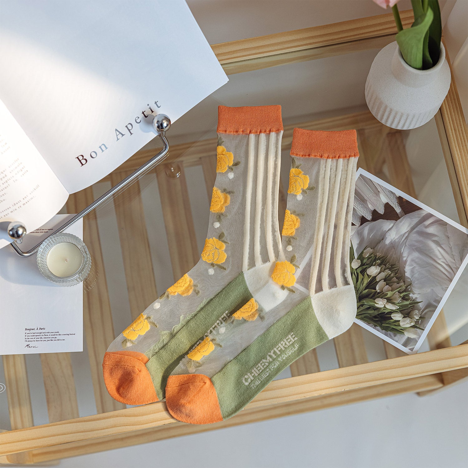 🔅 Flores y Encanto – Calcetines Transparentes