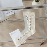 Calcetines Transparentes con Encaje y Bordado de Rosas – Estilo Romántico Vintage