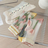 Calcetines Transparentes con Encaje y Bordado de Rosas – Estilo Romántico Vintage
