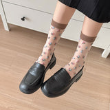 Calcetines de Tul con Flores Bordadas
