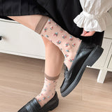 Calcetines de Tul con Flores Bordadas