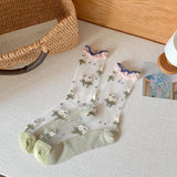 ✨🌸Calcetines Florales de Tul con Encaje Pastel