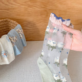 ✨🌸Calcetines Florales de Tul con Encaje Pastel