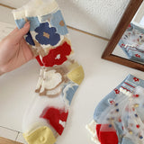 Calcetines Transparentes con Flores Grandes y Colores Vivos
