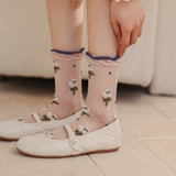 ✨🌸Calcetines Florales de Tul con Encaje Pastel