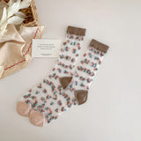 Calcetines de Tul con Flores Bordadas