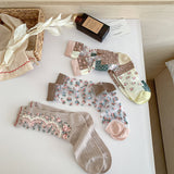 Calcetines de Tul con Flores Bordadas