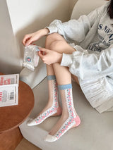 Calcetines de Tul con Bordado Floral