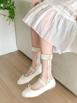 Calcetines de Tul con Flores Bordadas