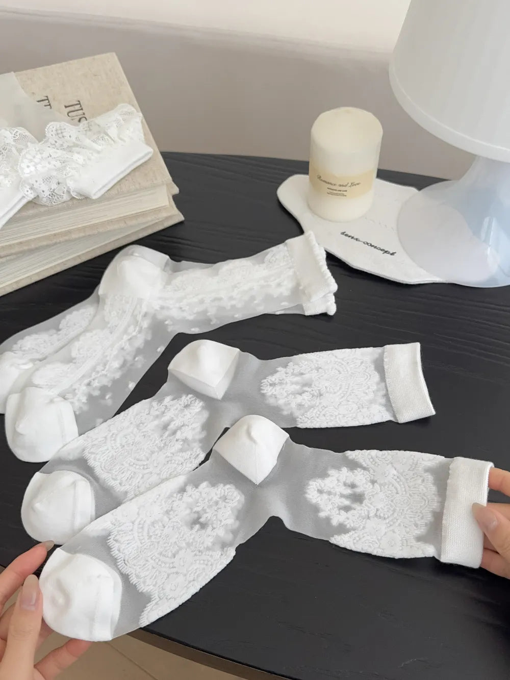 Calcetines Transparentes con Encaje Floral