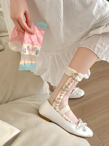 Calcetines de Tul con Flores Bordadas
