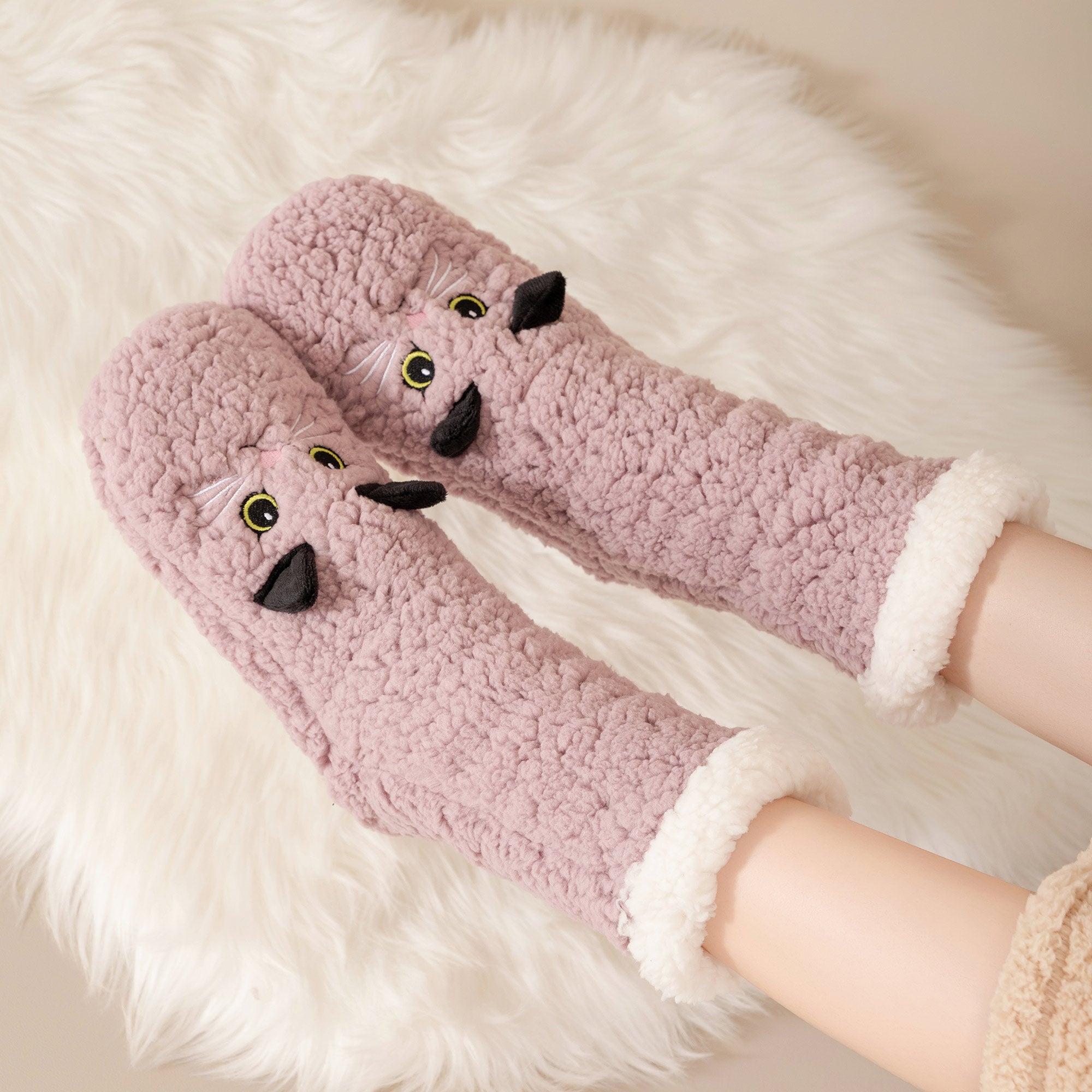 Calcetines Cortos de Felpa con Antideslizante y Estilo Animal